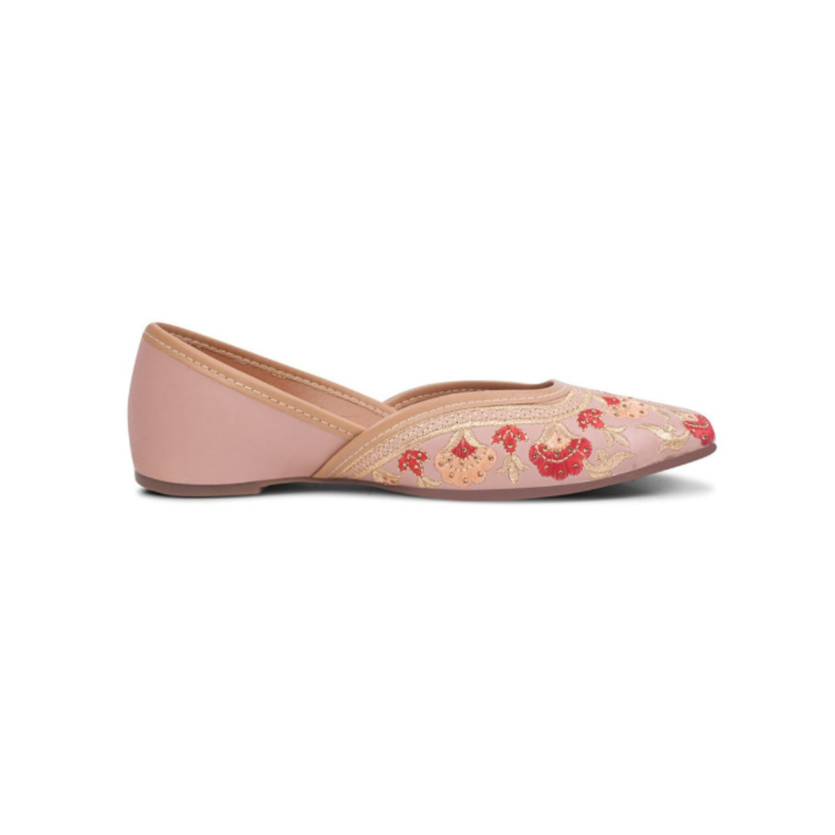 Women’s Square Toe Embroidered floral Jutti Flats Peach