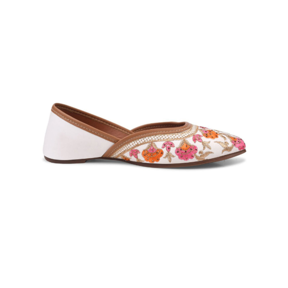 Women’s Square Toe Embroidered floral Jutti Flats White