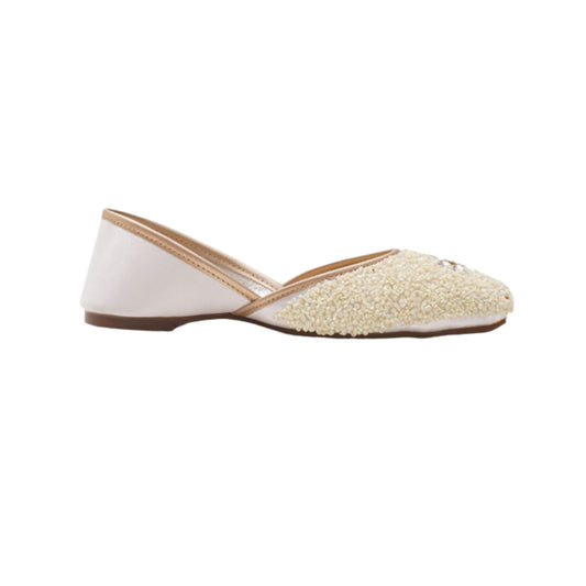 traditional Embellished Slip-On glitter jutti for women floral motif White