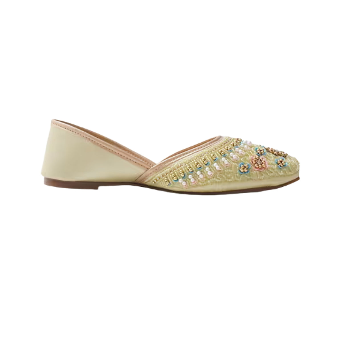 Women's Pista Handcrafted floral embroidered Embellished Mojaris Flats Punjabi juttis