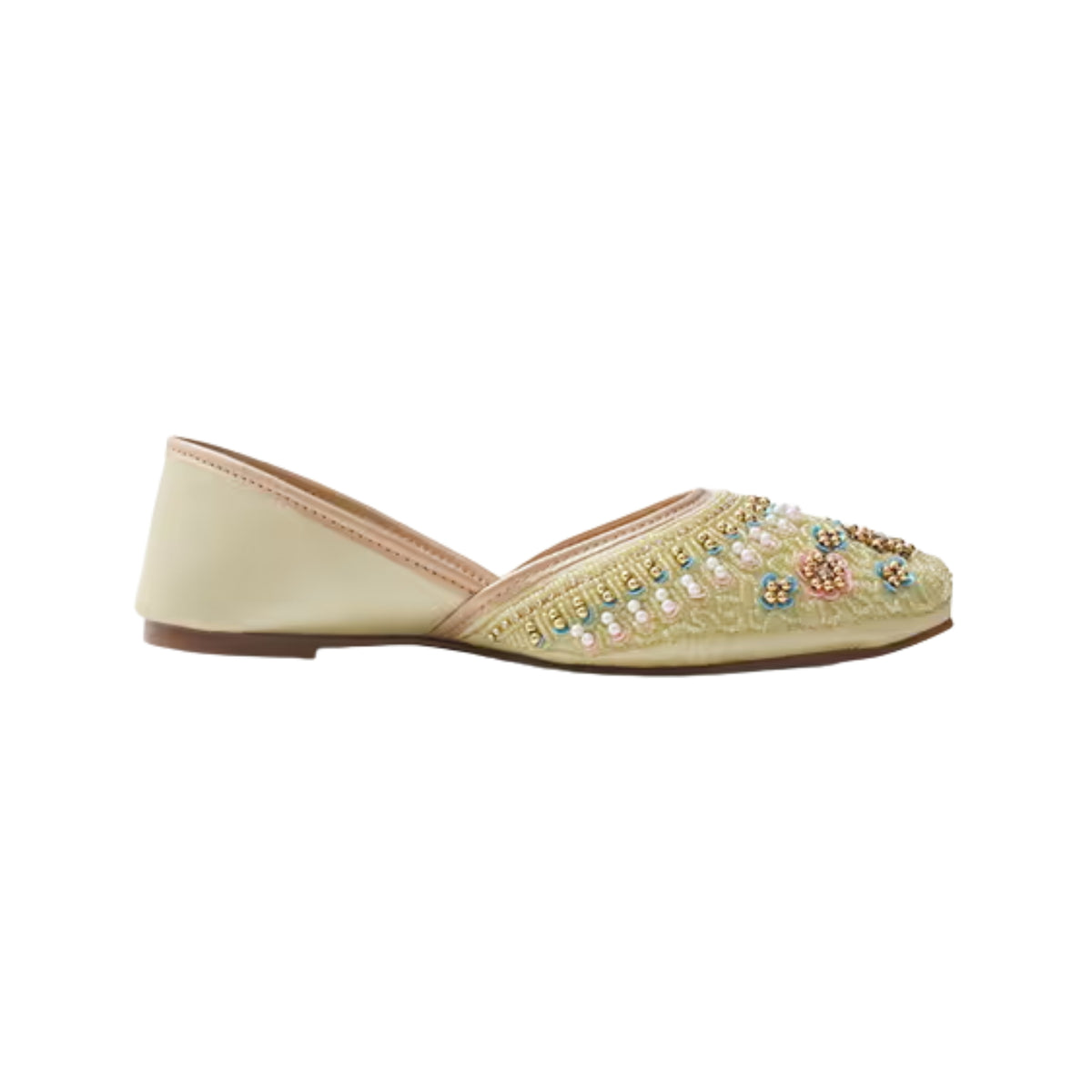 Handcrafted Embroidered Punjabi Jutti for Women with Pearl Bead Work Pista