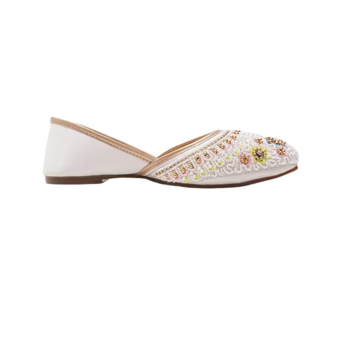 Handcrafted Embroidered Punjabi Jutti for Women with Pearl Bead Work White