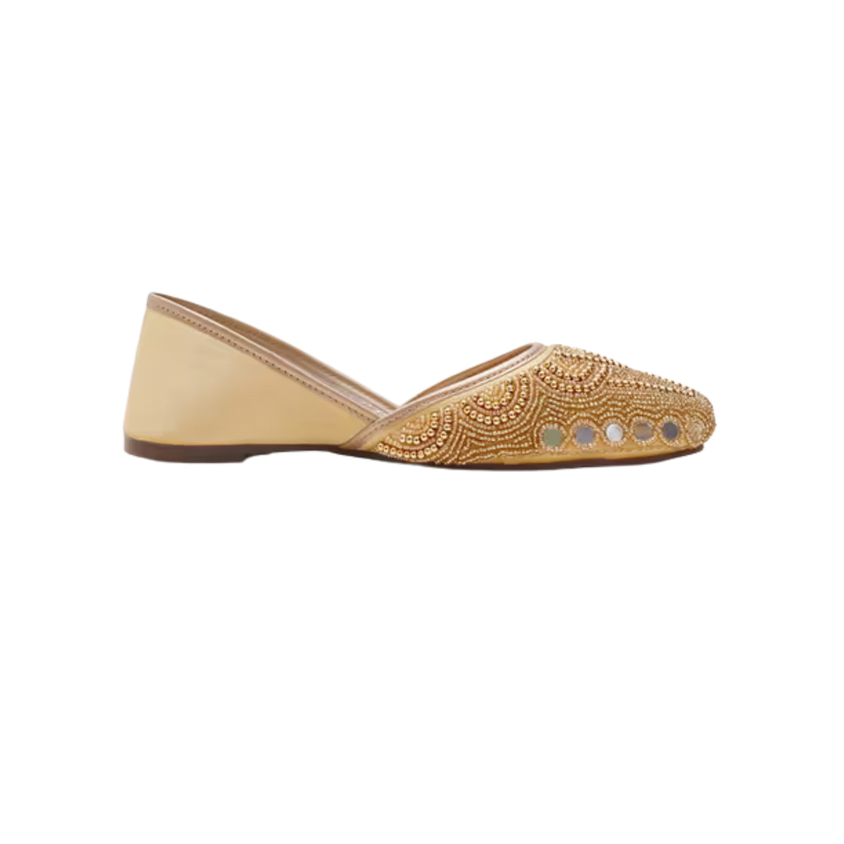 Women's Ethnic Embllished Handcrafted  Pearl & Mirror Work Beaded  Punjabi Jutti  Golden