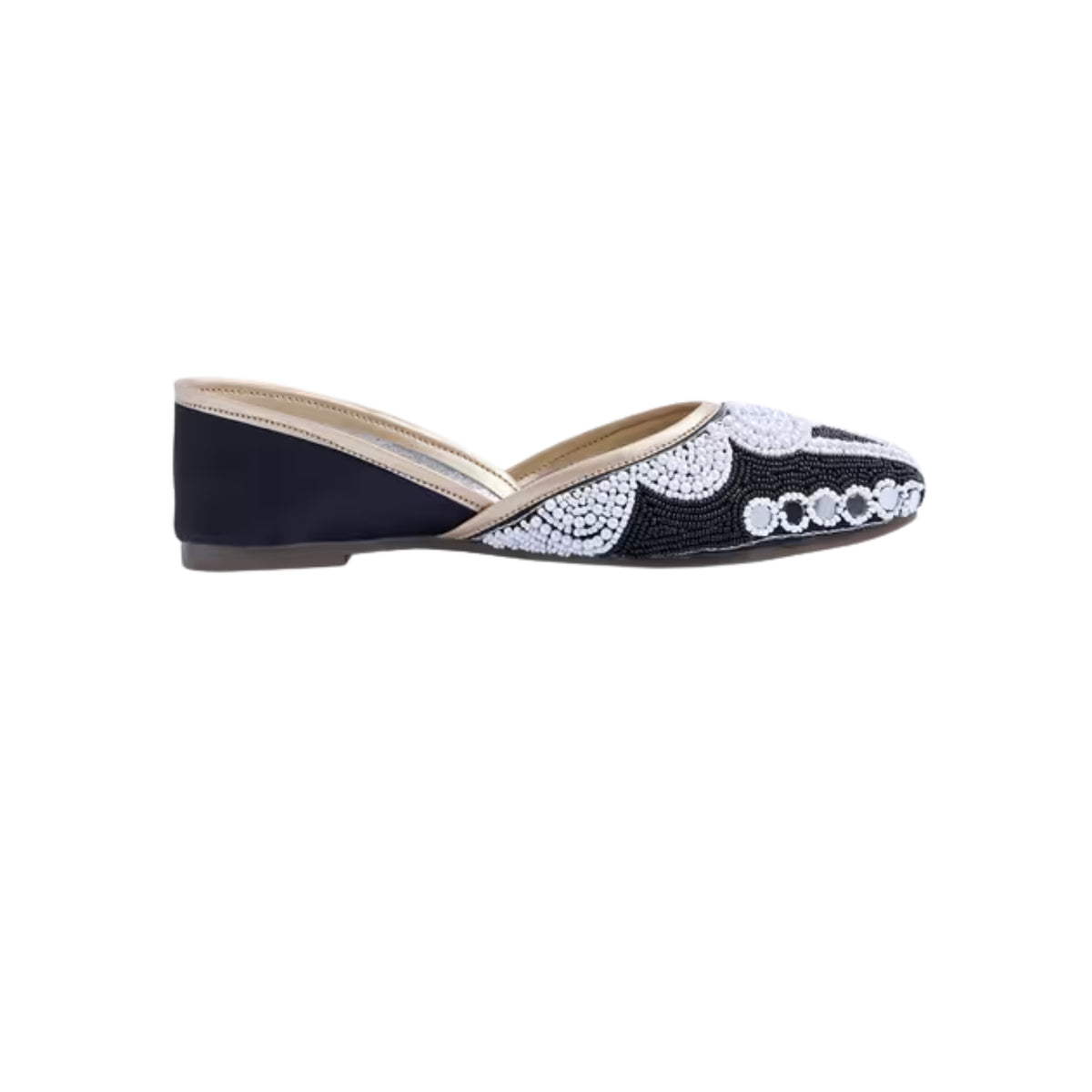 Women's Ethnic Embllished Handcrafted  Pearl & Mirror Work Beaded  Punjabi Jutti  Black