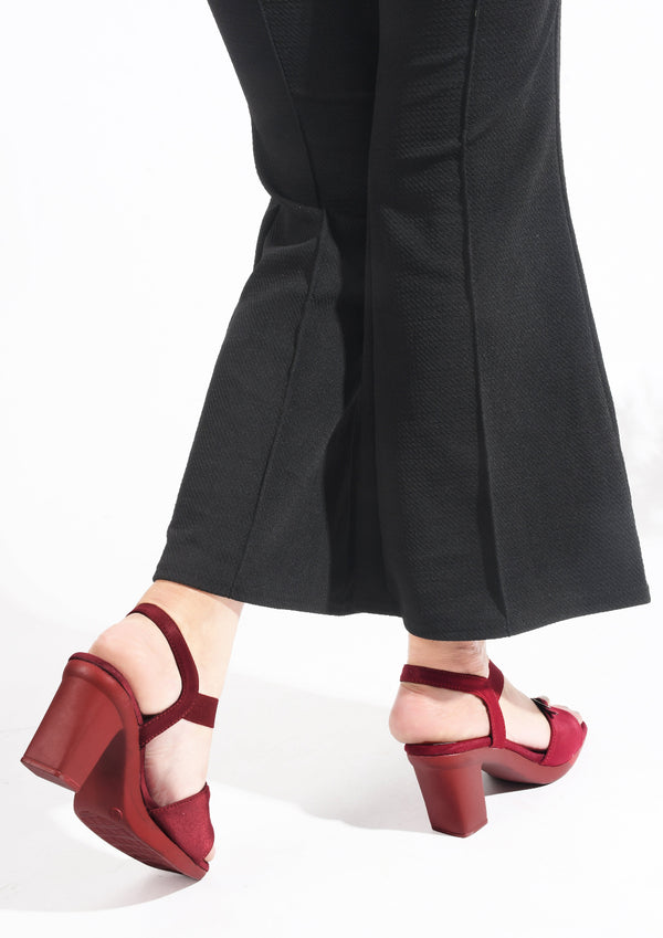 Women's red cherry square open-toe block heel sandals with elastic ankle strap