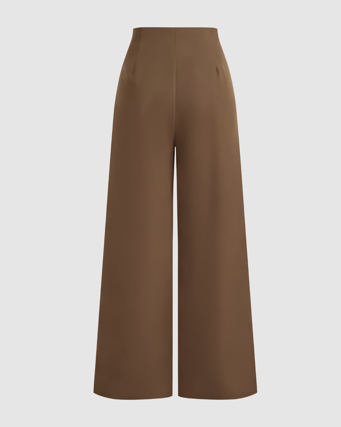 Wide leg pleated trousers in brown, high waisted with button closure, soft front pleats, flowy drape