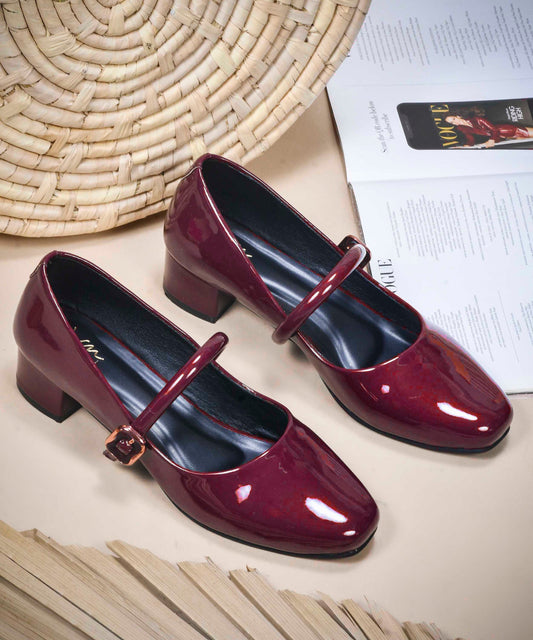  Mary Jane Shoes Heels Block Heel Wine