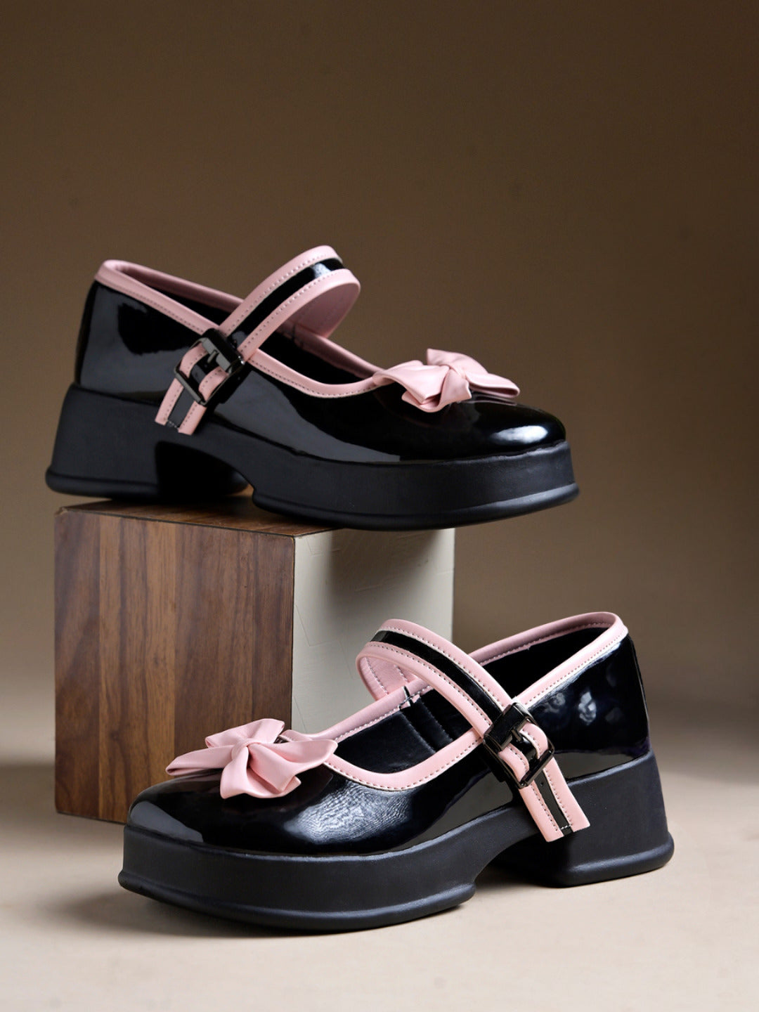 women block high heels mary jane shoes Black