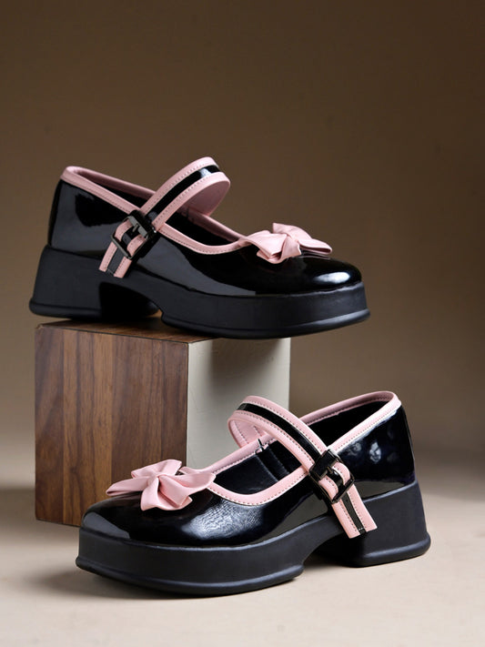 women block high heels mary jane shoes Black