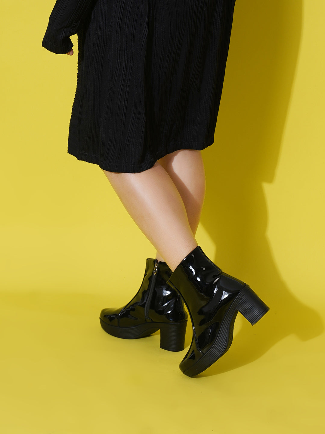 Glossy Finish Block Heel Boot for Women