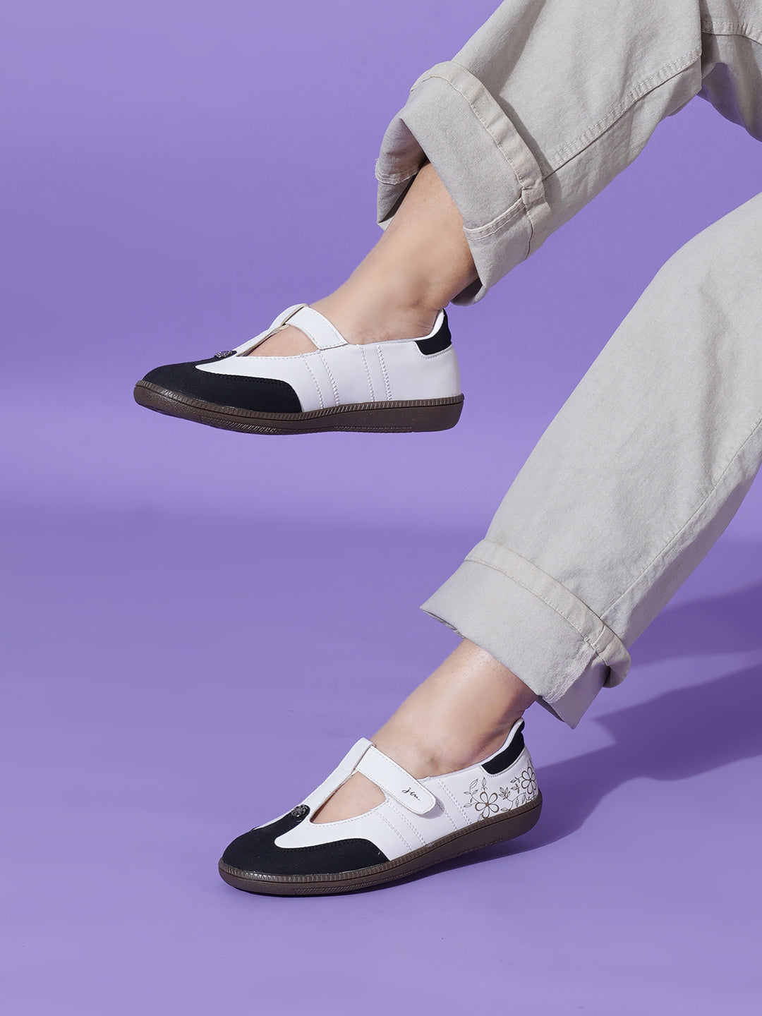 Women T-Strap Embellished ballet Sneaker Shoes