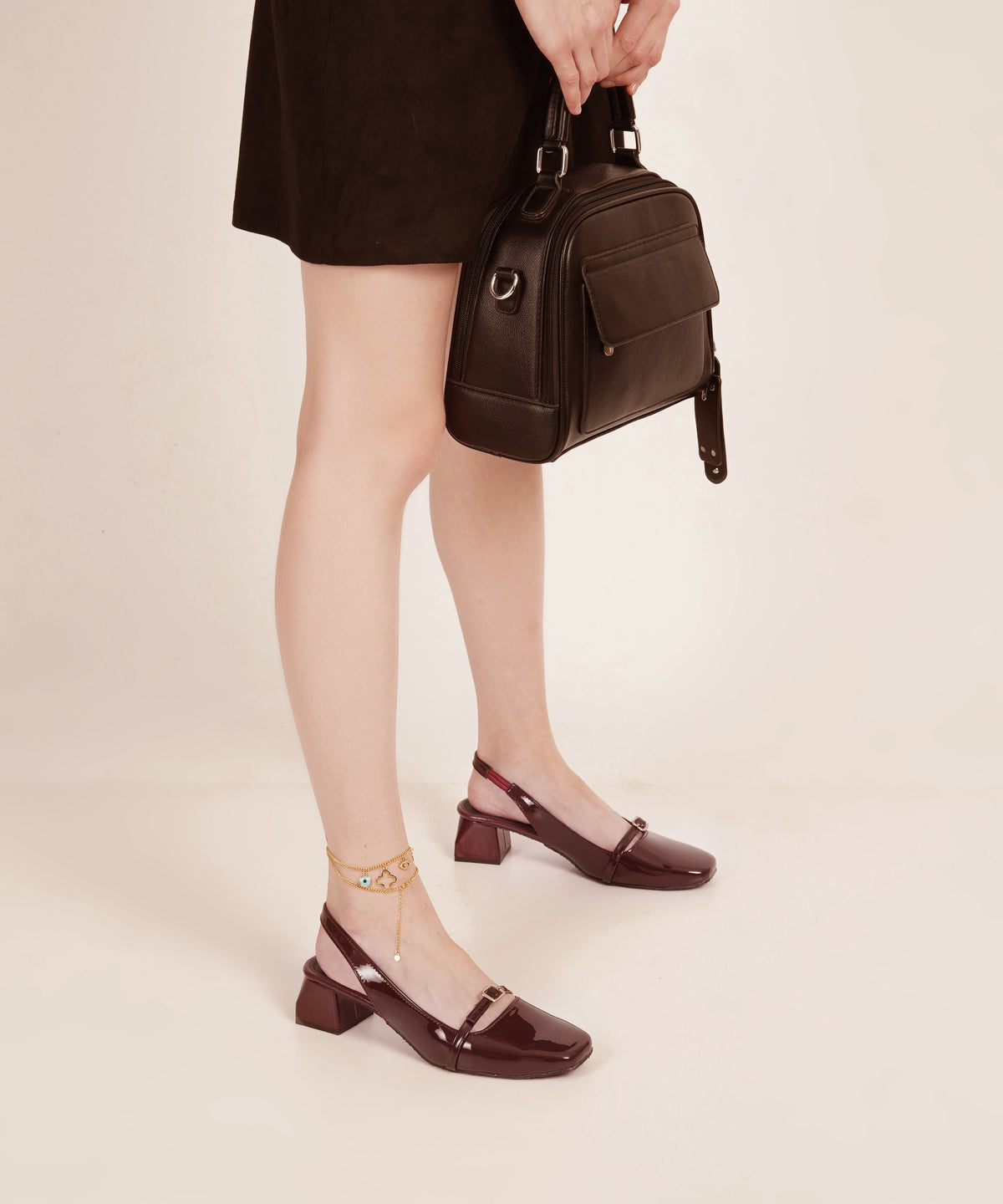 JM LOOKS Square Toe Slingback Block Heel Sandals with Buckle Accent