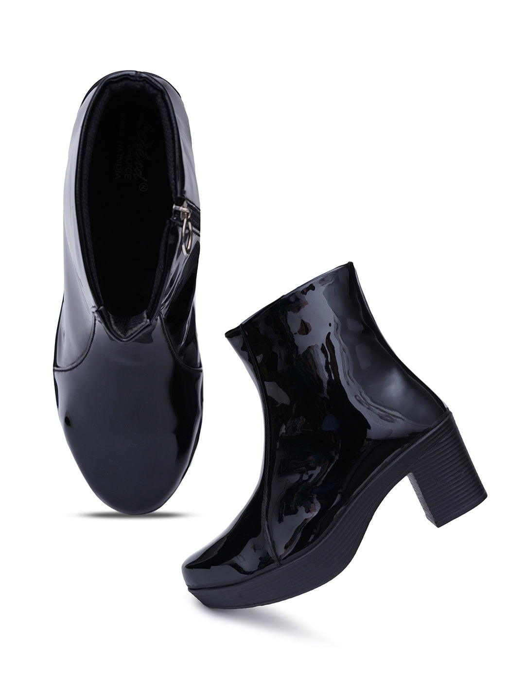 Glossy Finish Block Heel Boot for Women