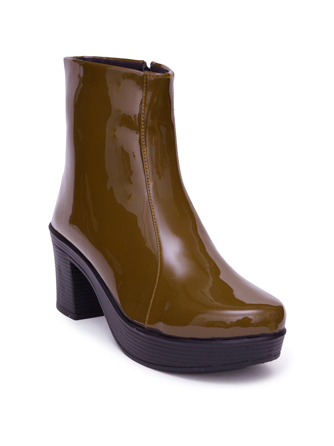 Glossy Finish Block Heel Boot for Women