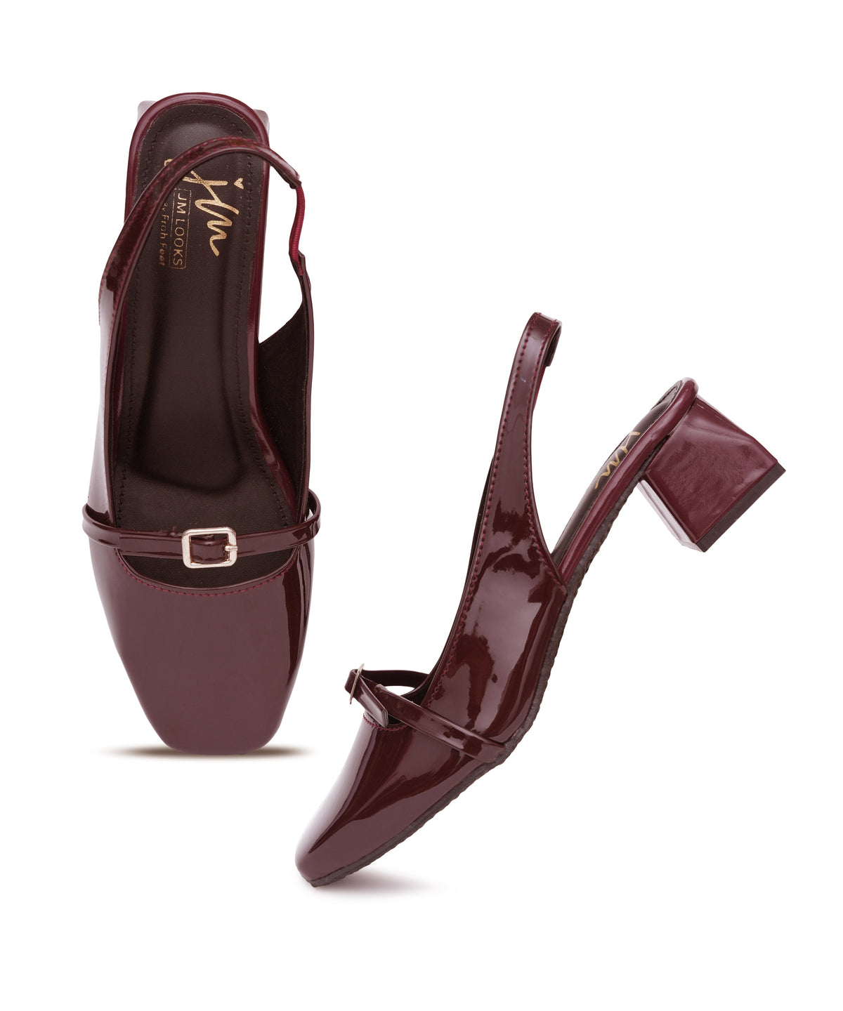 JM LOOKS Square Toe Slingback Block Heel Sandals with Buckle Accent