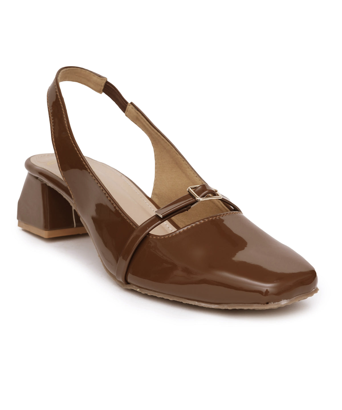 JM LOOKS Square Toe Slingback Block Heel Sandals with Buckle Accent