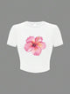 Round Neck Short Sleeve Flower Print Cropped T-Shirt For Women | JM Looks in White / XS