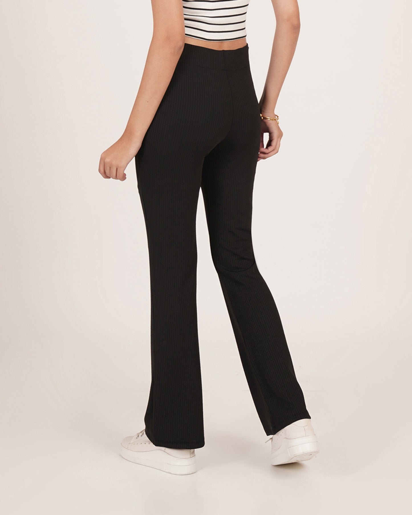 Elastic Waist Ribbed Flare Pants