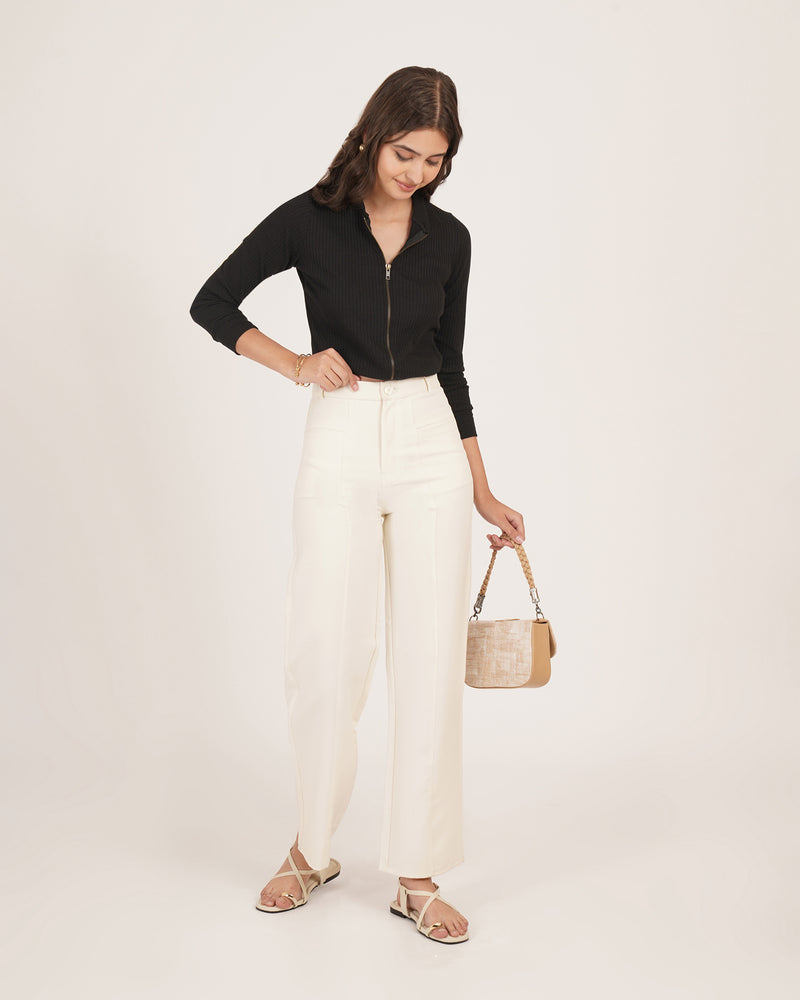 High Rise Stretchable Trousers with Clean Stitch Design