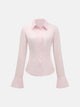 Women's Lace-Up Back Corset Blouse with Flared Bell Sleeves | JM Looks in Pink / XS