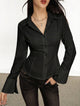 Women's Lace-Up Back Corset Blouse with Flared Bell Sleeves | JM Looks in Black / XS