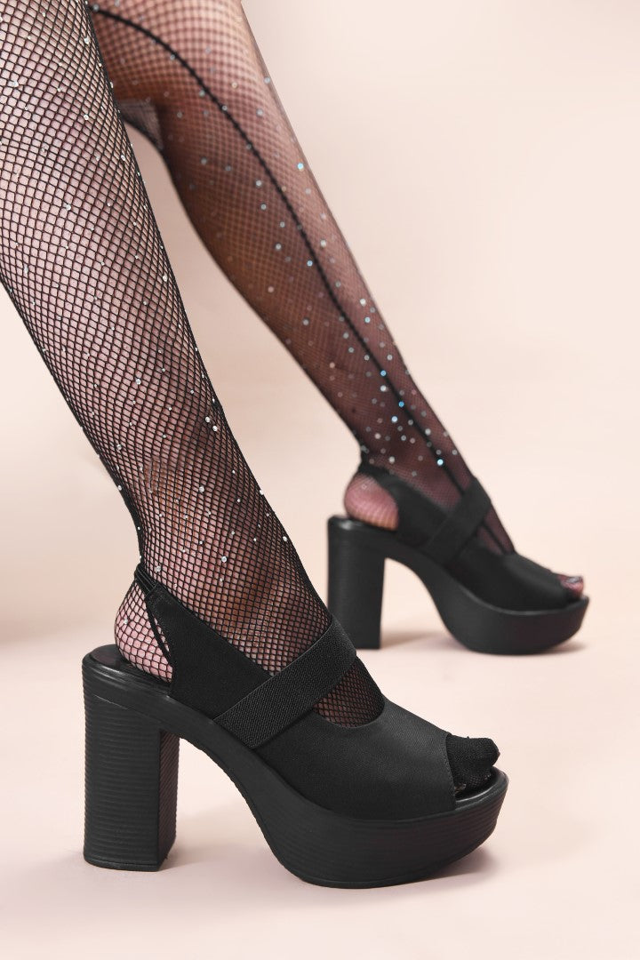 JM Looks women's platform sandals with a peep toe, midfoot strap, and slingback
 Black