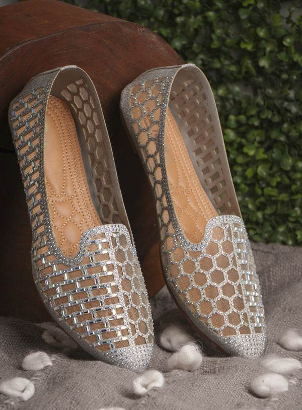 Multicolor Embellished Stylish Slip-On Shimmering Pointed-Toe Ballerinas Flats for Women & Girls 