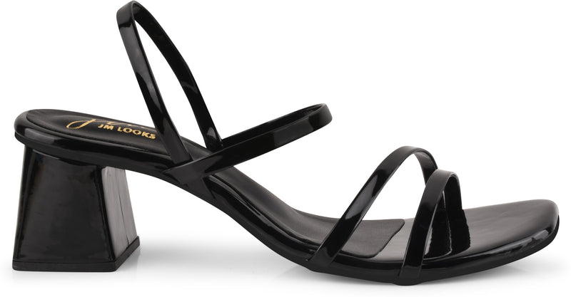 Women's Strappy Slingback Chunky Heeled Sandals at JM LOOKS Black