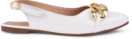 Geometric Pattern Almond-Toe Flat Shoes for Women and Girls at JM LOOKS White