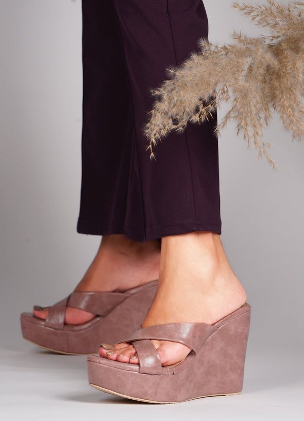 Wedge heels for women peach open toe criss cross strap platform comfortable casual party wear footwear