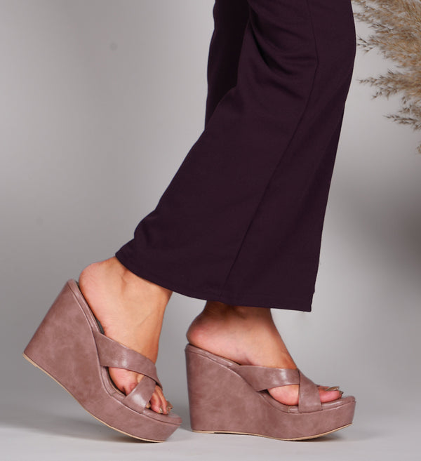 Wedge heels for women peach open toe criss cross strap platform comfortable casual party wear footwear