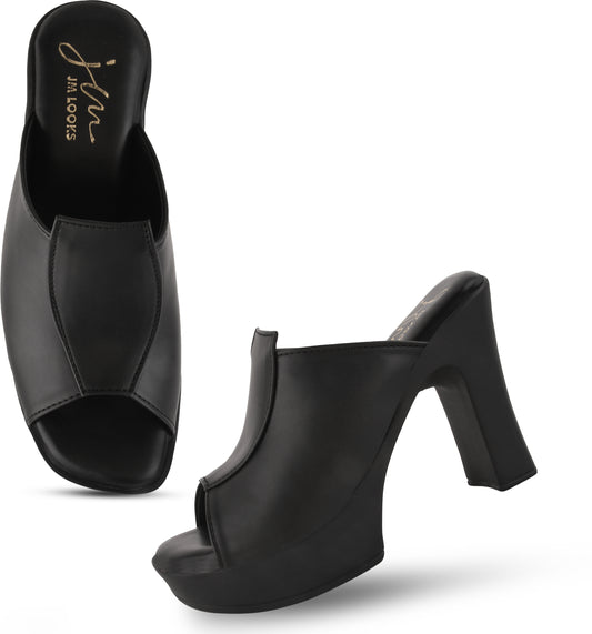 Women's & Girls' Open-Toe Chunky Heeled Sandals at JM LOOKS Black