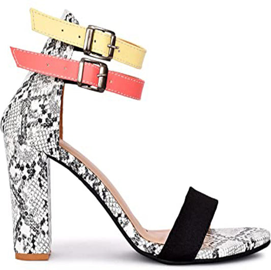 Open-Toe Chunky Heeled Sandals with Buckle Fastening for Women & Girls Black