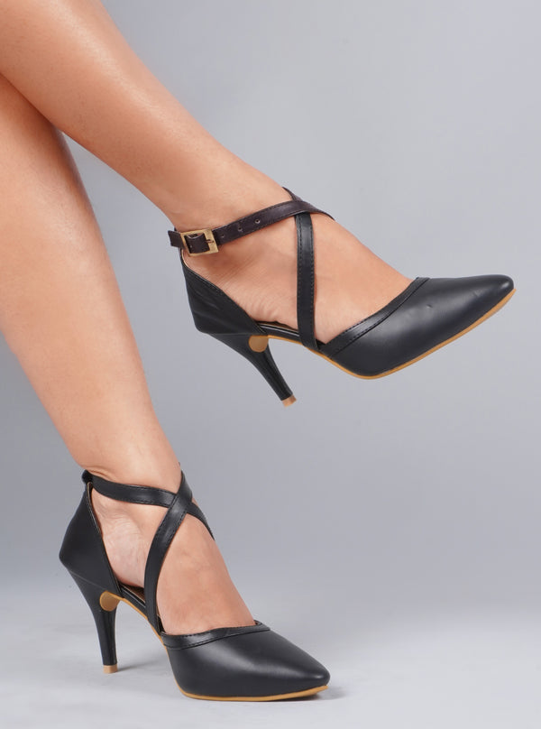 Stiletto Heeled Sandals: Buckle Closure for Women & Girls Black