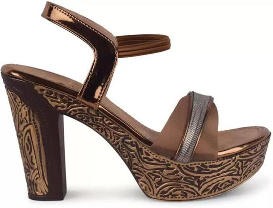 Ankle-Strap Chunky Heeled Sandals for Women and Girls  Copper