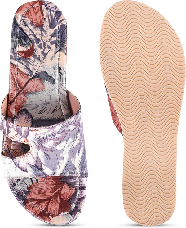 Platform wedge heels for women featuring vibrant tropical floral print with H-strap slip-on open-toe comfortable design Grey