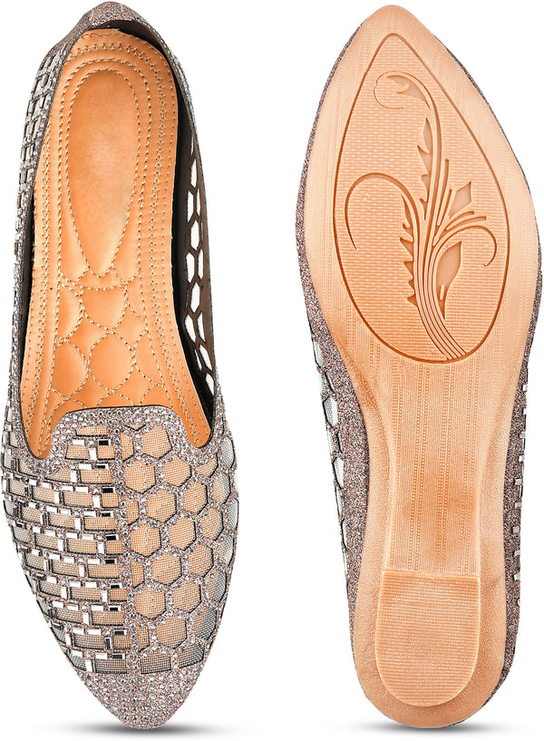 Multicolor Embellished Stylish Slip-On Shimmering Pointed-Toe Ballerinas Flats for Women & Girls 