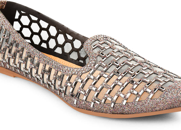 Multicolor Embellished Stylish Slip-On Shimmering Pointed-Toe Ballerinas Flats for Women & Girls 
