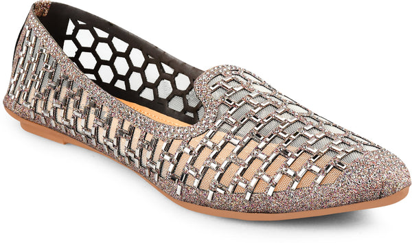 Multicolor Embellished Stylish Slip-On Shimmering Pointed-Toe Ballerinas Flats for Women & Girls 