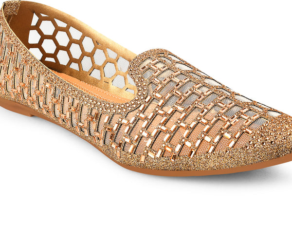 Copper Embellished Stylish Slip-On Shimmering Pointed-Toe Ballerinas Flats for Women & Girls