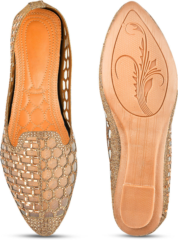 Copper Embellished Stylish Slip-On Shimmering Pointed-Toe Ballerinas Flats for Women & Girls
