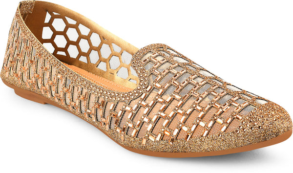 Copper Embellished Stylish Slip-On Shimmering Pointed-Toe Ballerinas Flats for Women & Girls