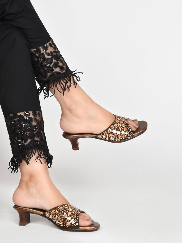 Embroidered Heels with Mirror Work sandals for Women and Girls  Copper
