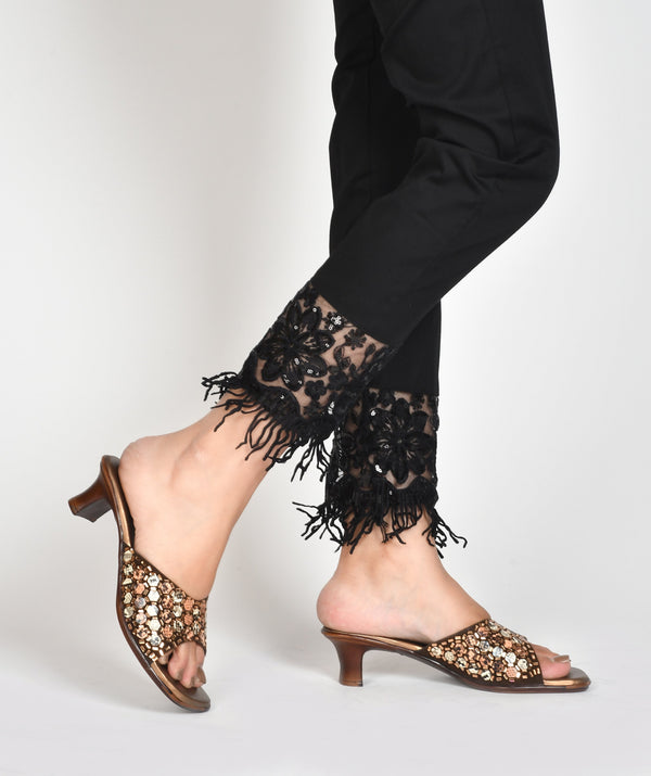 Embroidered Heels with Mirror Work sandals for Women and Girls  Copper